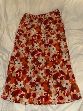 Floral Midi Skirt in Red & Orange